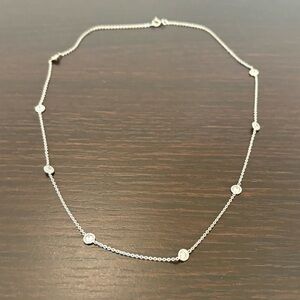 Elegant bezel station necklace sterling silver with cubic zirconia 18”